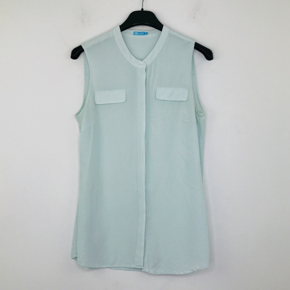 J McLaughlin Womens Silk Large Top Sleeveless Button Minimalist Coastal Resort